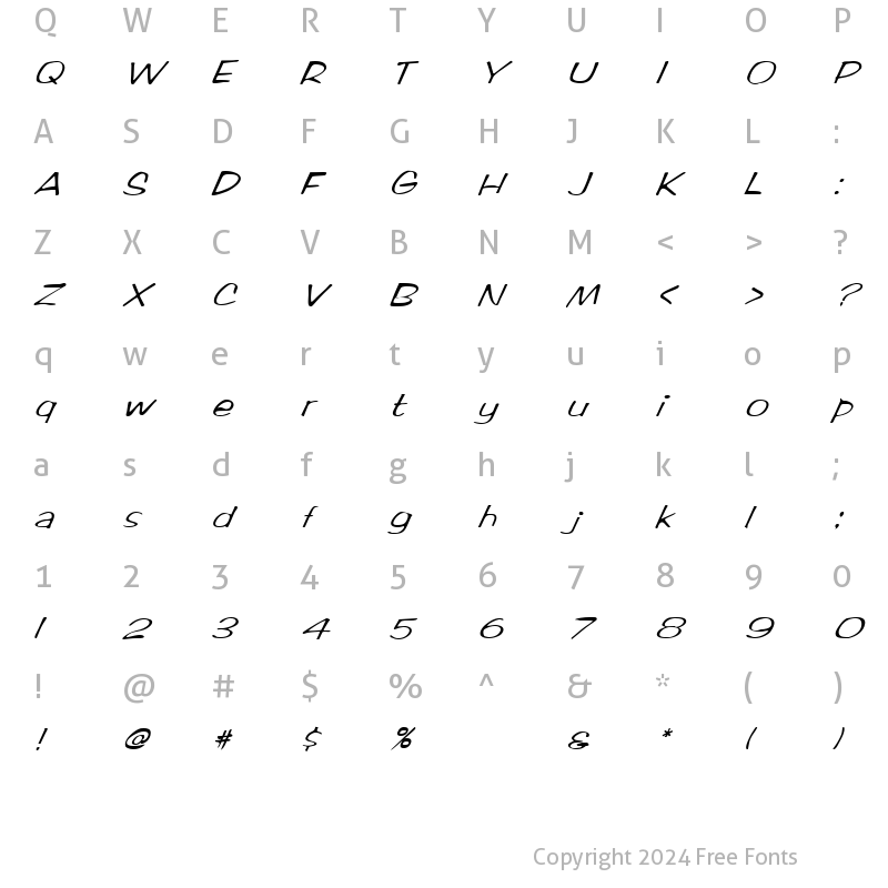 Character Map of FZ HAND 2 ITALIC Normal