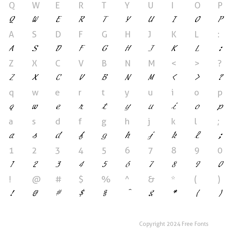 Character Map of FZ HAND 20 ITALIC Normal