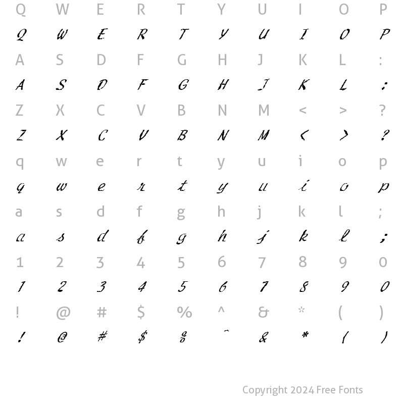 Character Map of FZ HAND 20 MANGLED ITALIC Normal