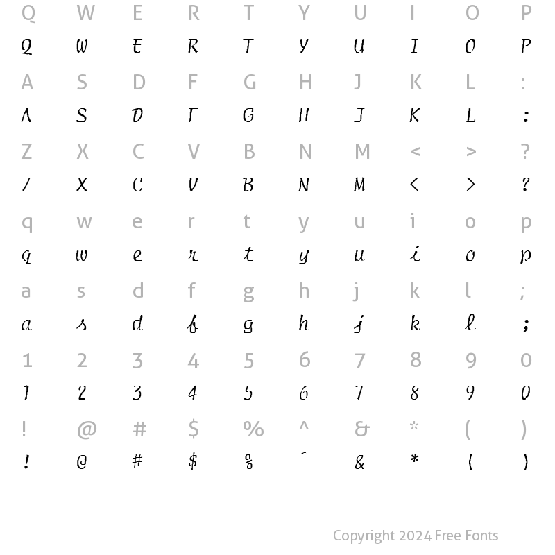 Character Map of FZ HAND 20 Normal