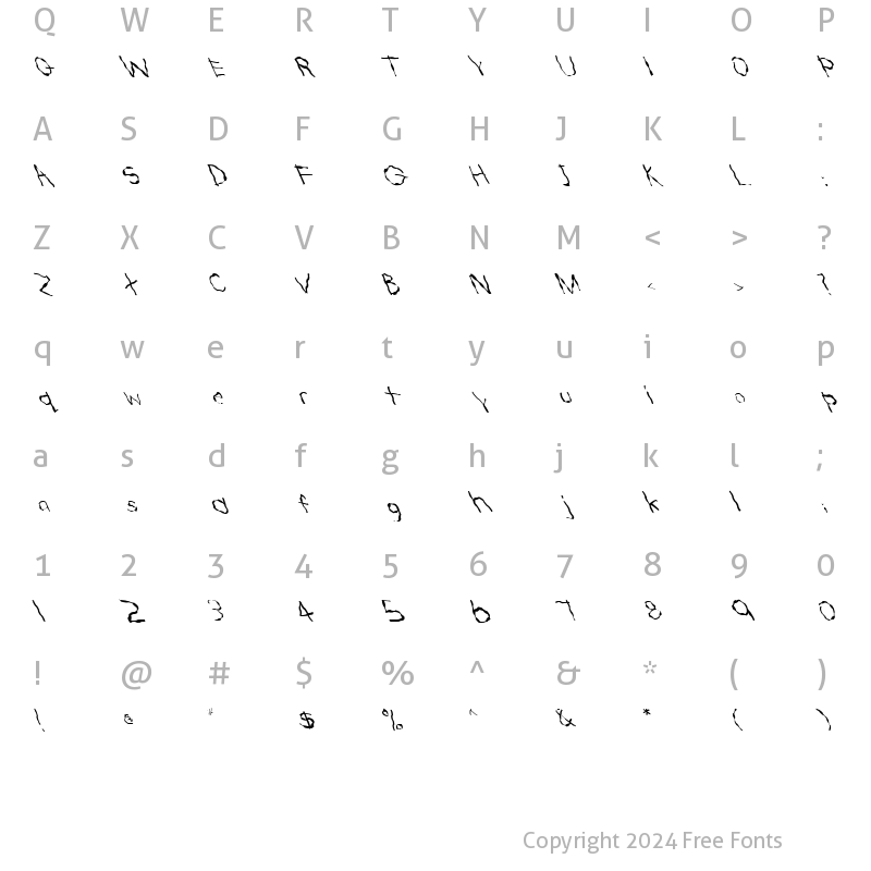 Character Map of FZ HAND 22 WAVEY LEFTY Normal