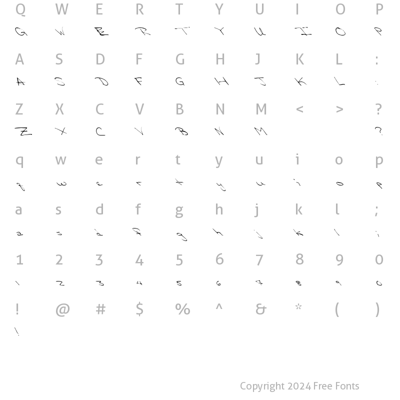 Character Map of FZ HAND 24 LEFTY Normal