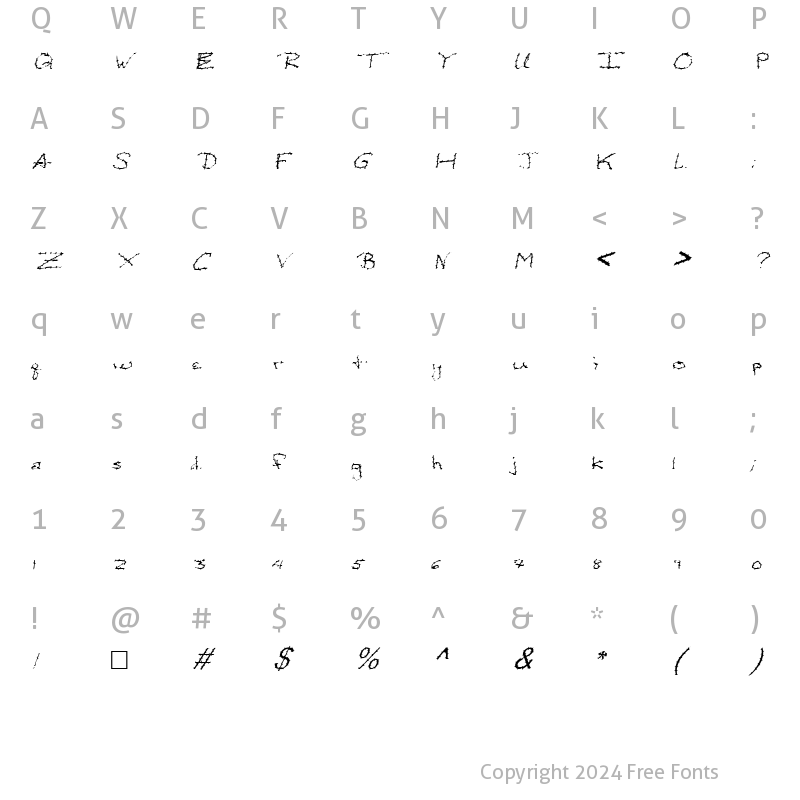 Character Map of FZ HAND 24 SPIKED ITALIC Normal