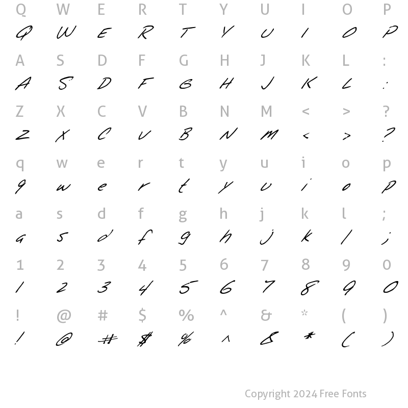 Character Map of FZ HAND 25 ITALIC Normal