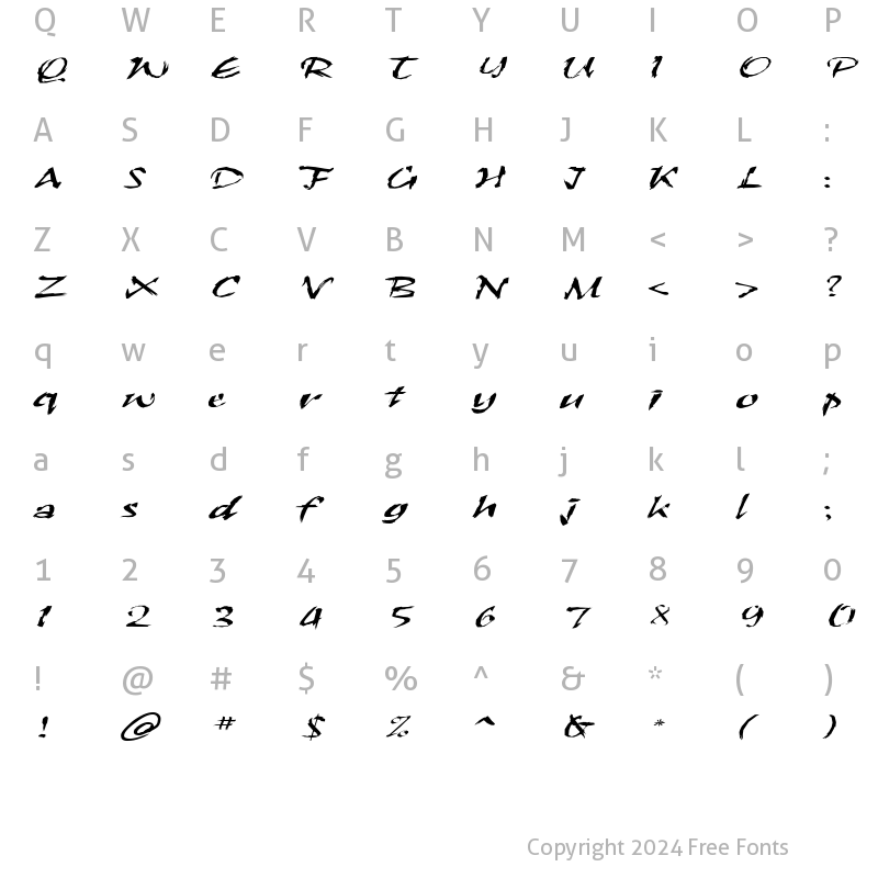 Character Map of FZ HAND 26 EX Normal