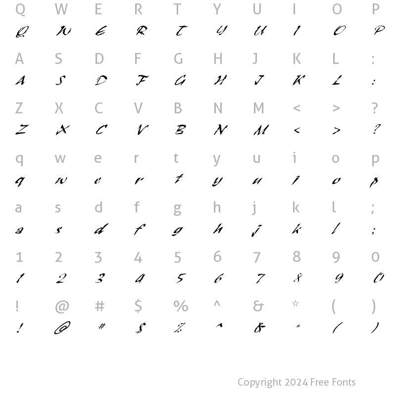 Character Map of FZ HAND 26 ITALIC Normal