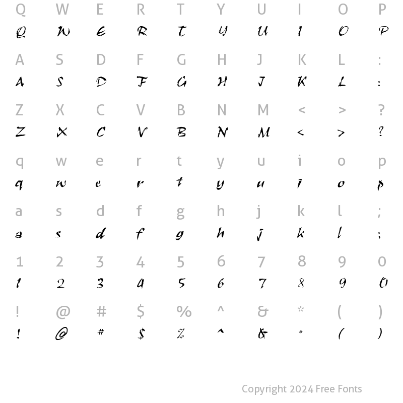 Character Map of FZ HAND 26 Normal