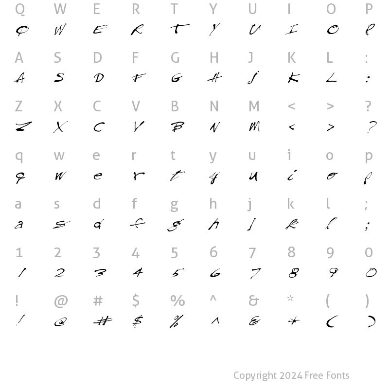 Character Map of FZ HAND 28 ITALIC Normal