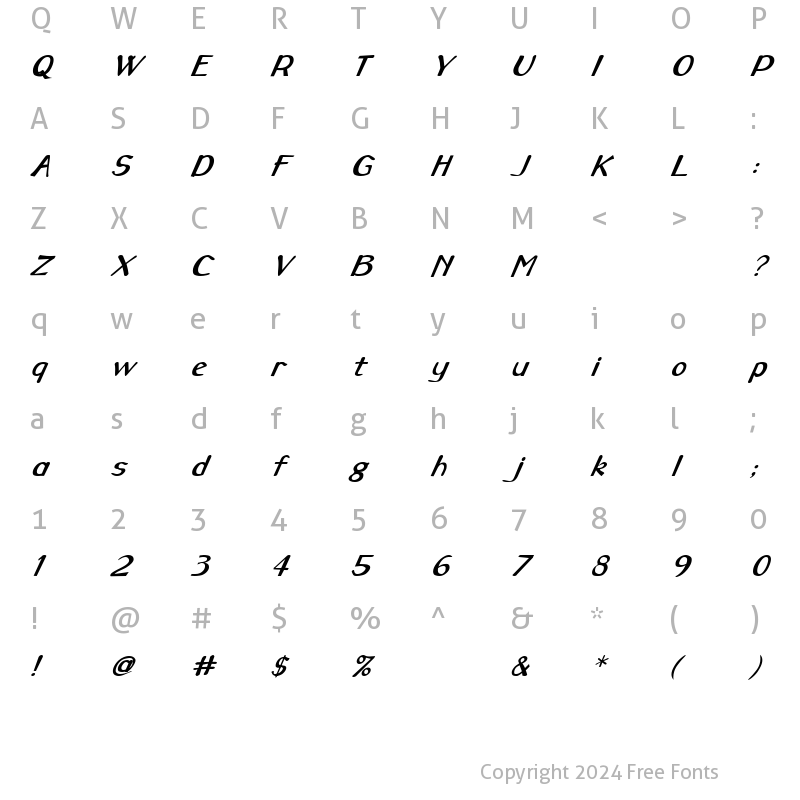 Character Map of FZ HAND 3 ITALIC Normal