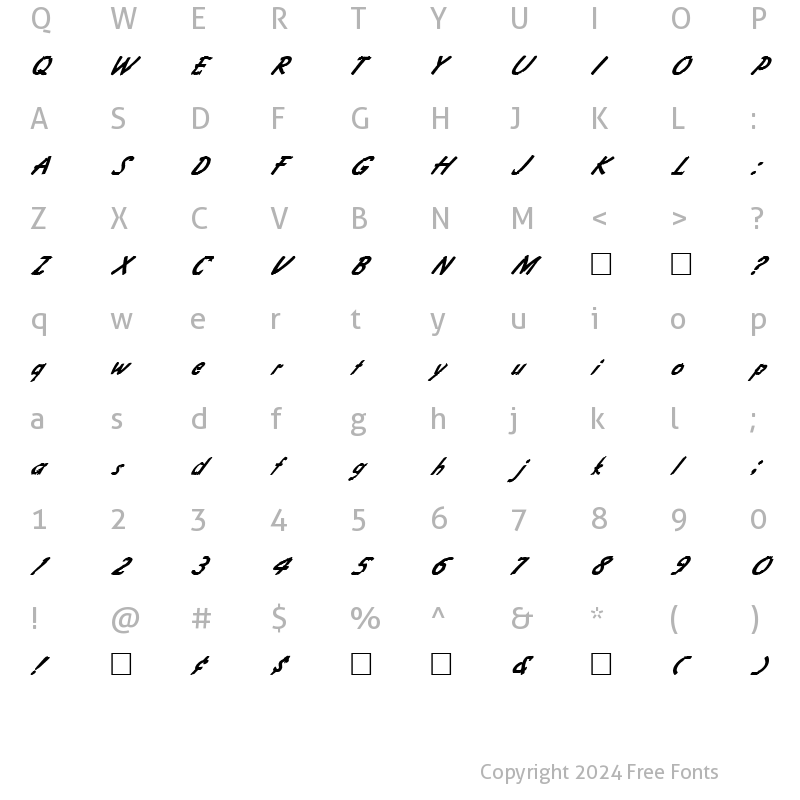 Character Map of FZ HAND 4 ITALIC Normal