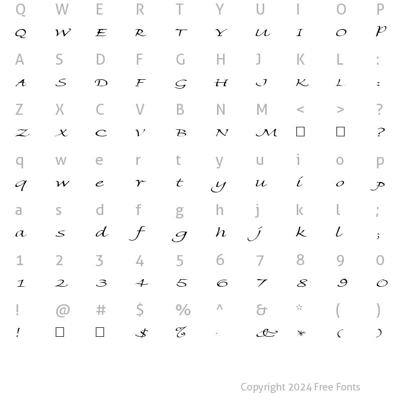 Character Map of FZ HAND 8 EX Light