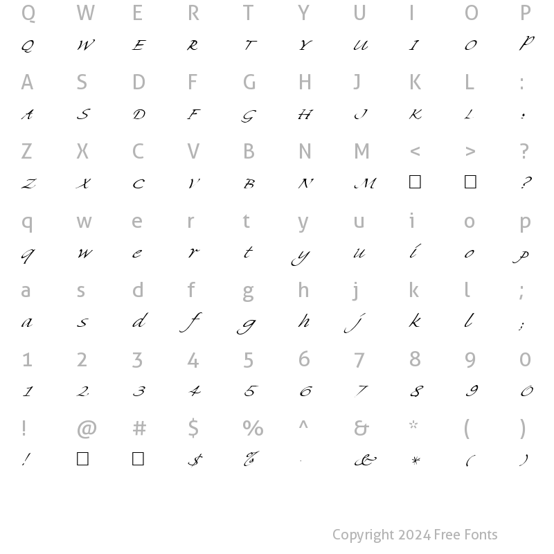 Character Map of FZ HAND 8 ITALIC Light