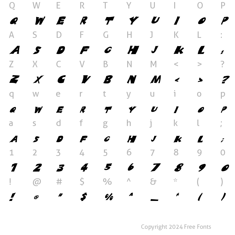 Character Map of FZ JAZZY 10 ITALIC Light