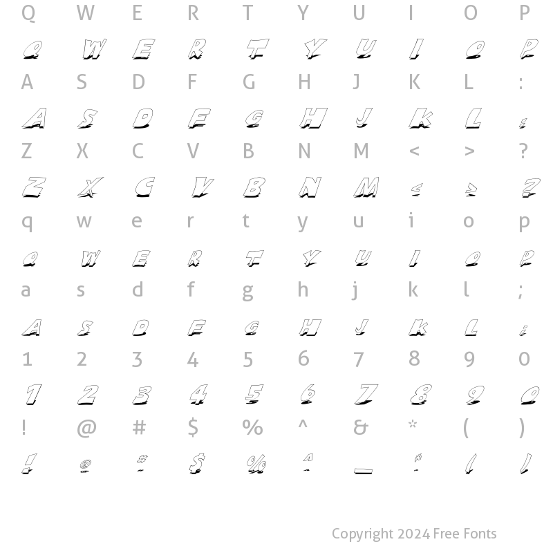 Character Map of FZ JAZZY 10 SHADOW ITALIC Normal