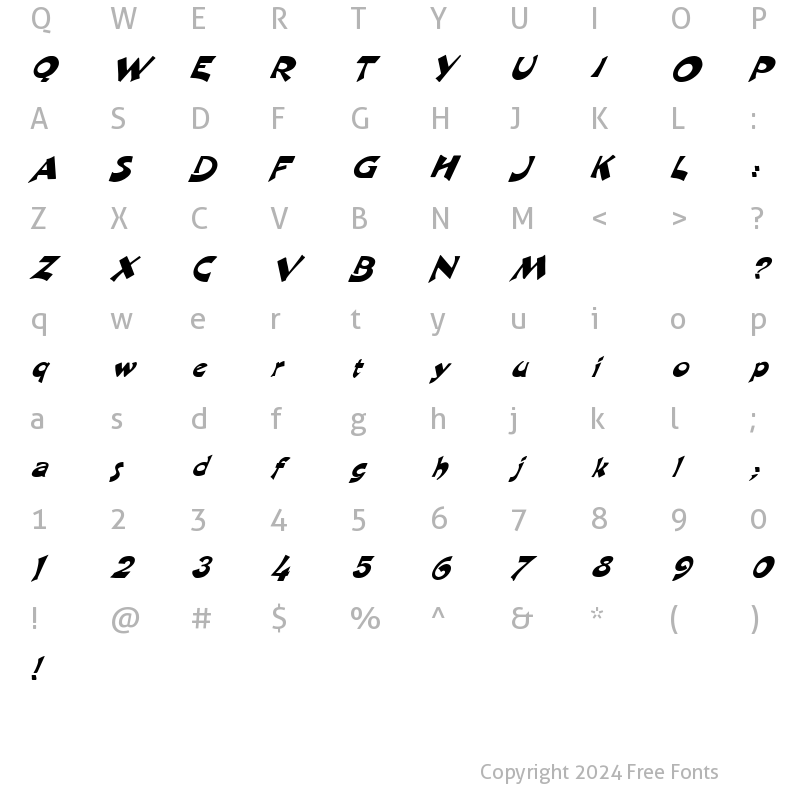 Character Map of FZ JAZZY 11 ITALIC Normal