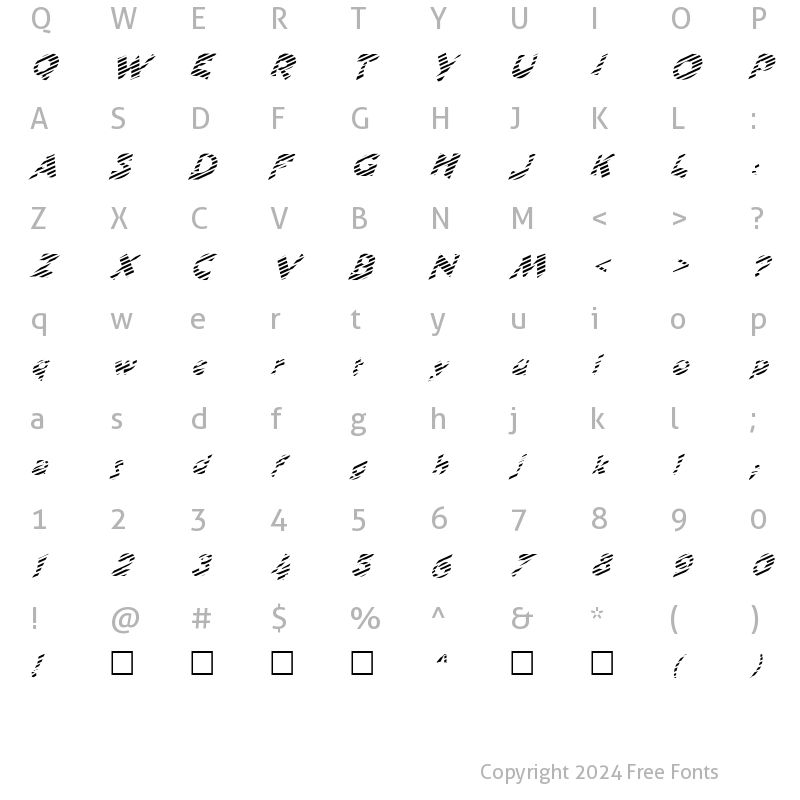 Character Map of FZ JAZZY 11 STRIPED ITALIC Normal