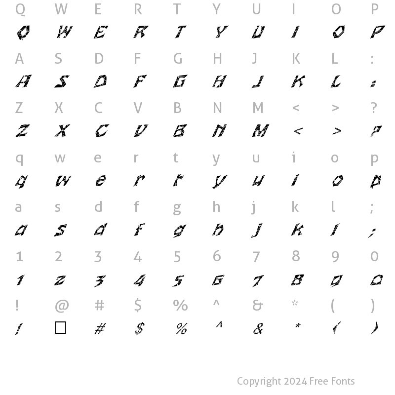 Character Map of FZ JAZZY 12 CRACKED ITALIC Normal