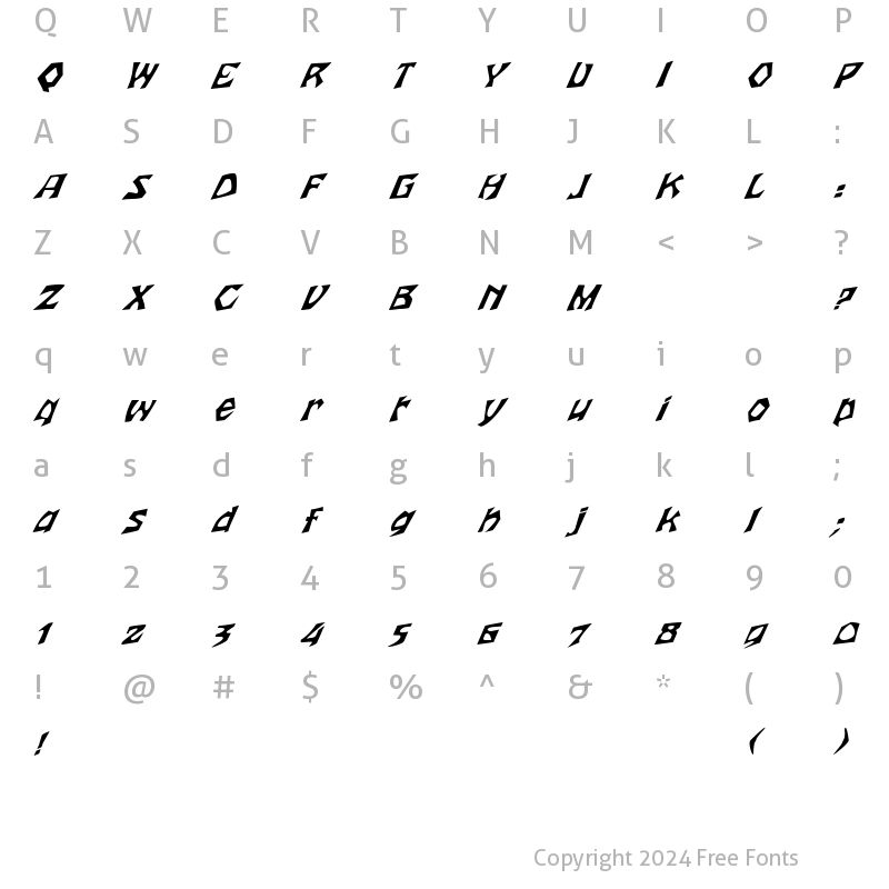 Character Map of FZ JAZZY 12 ITALIC Normal