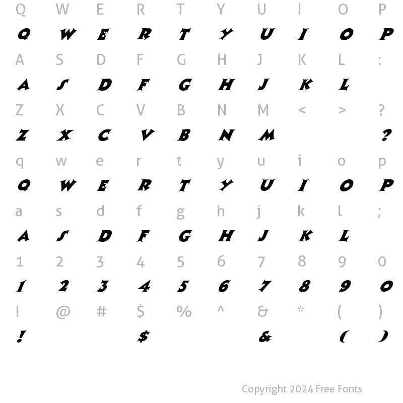 Character Map of FZ JAZZY 13 ITALIC Normal