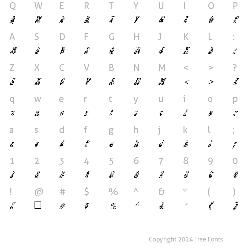 Character Map of FZ JAZZY 14 HOLEY ITALIC Regular