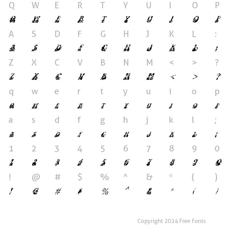 Character Map of FZ JAZZY 16 HOLEY ITALIC Normal