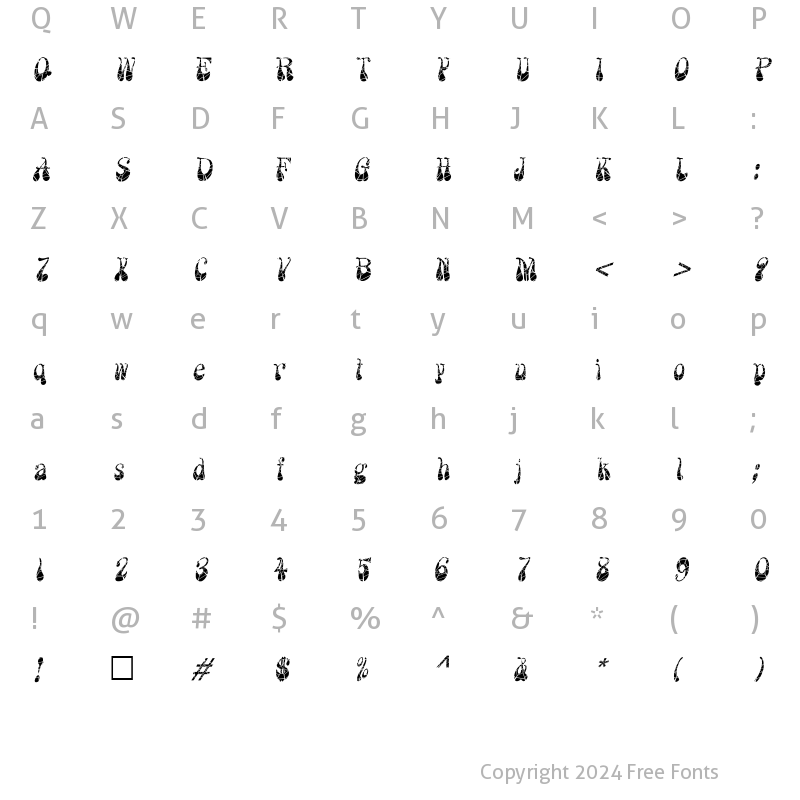 Character Map of FZ JAZZY 17 CRACKED ITALIC Normal