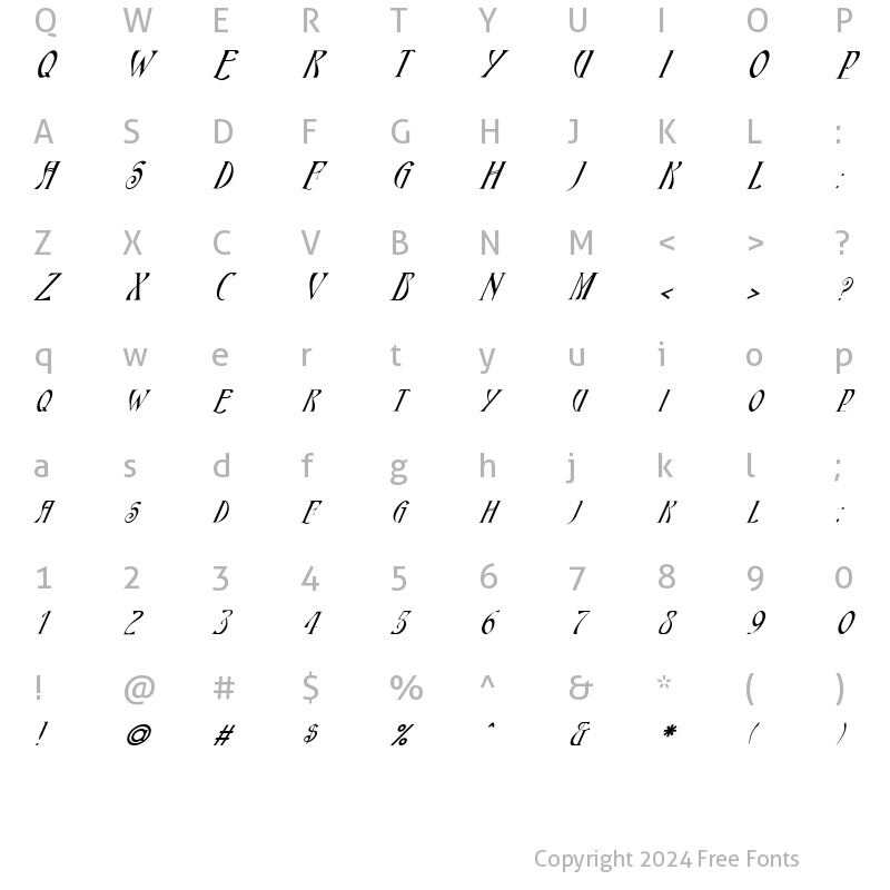 Character Map of FZ JAZZY 18 ITALIC Normal