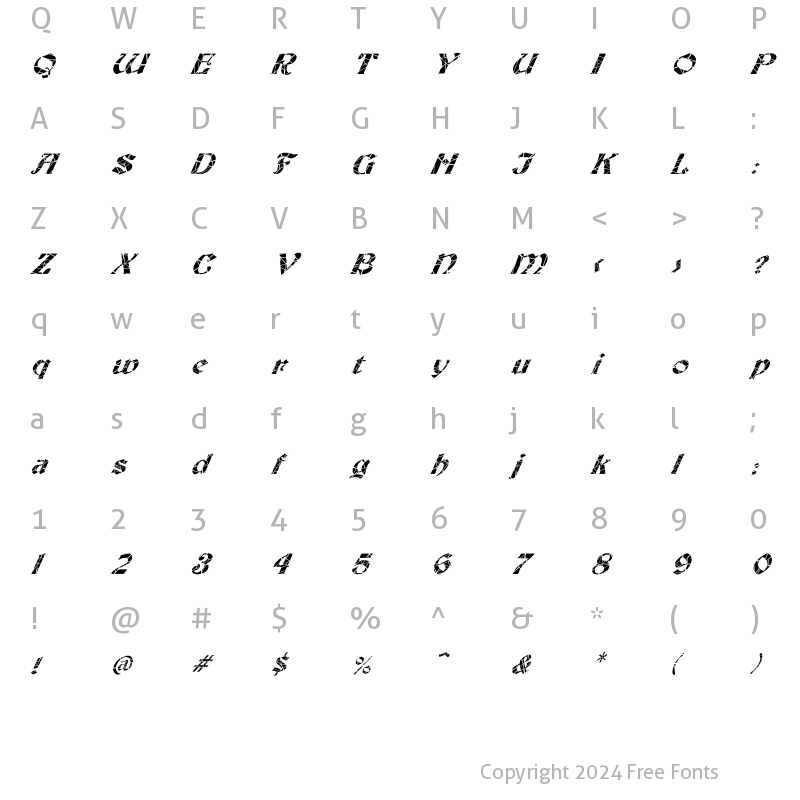 Character Map of FZ JAZZY 19 CRACKED ITALIC Medium