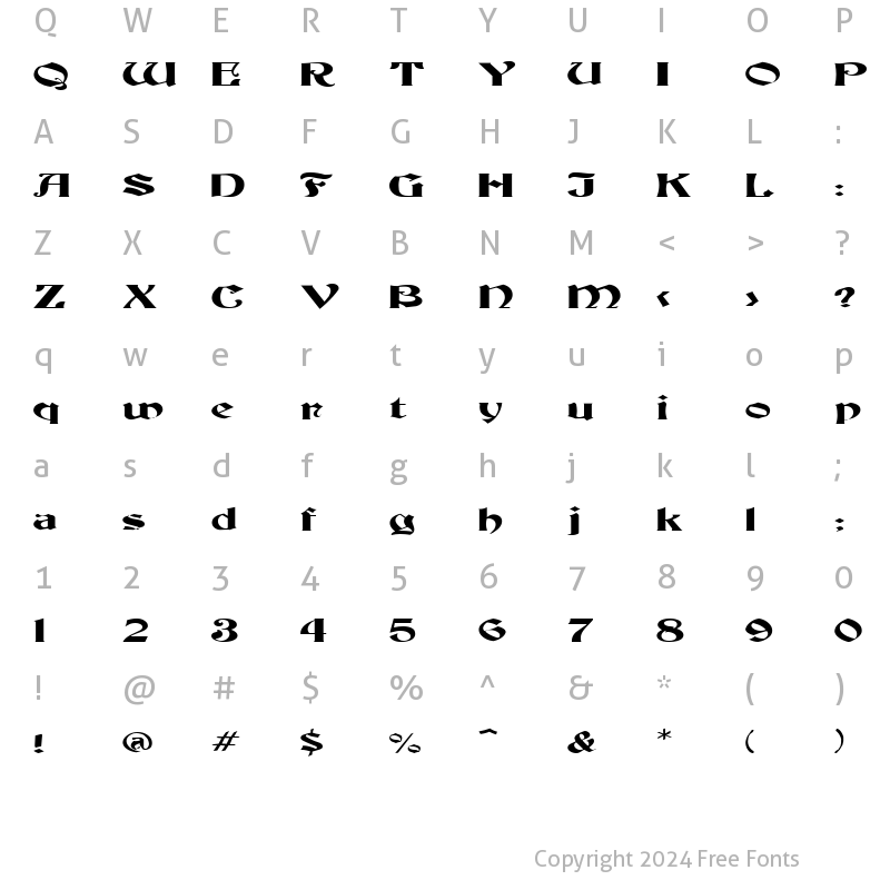 Character Map of FZ JAZZY 19 EX Medium