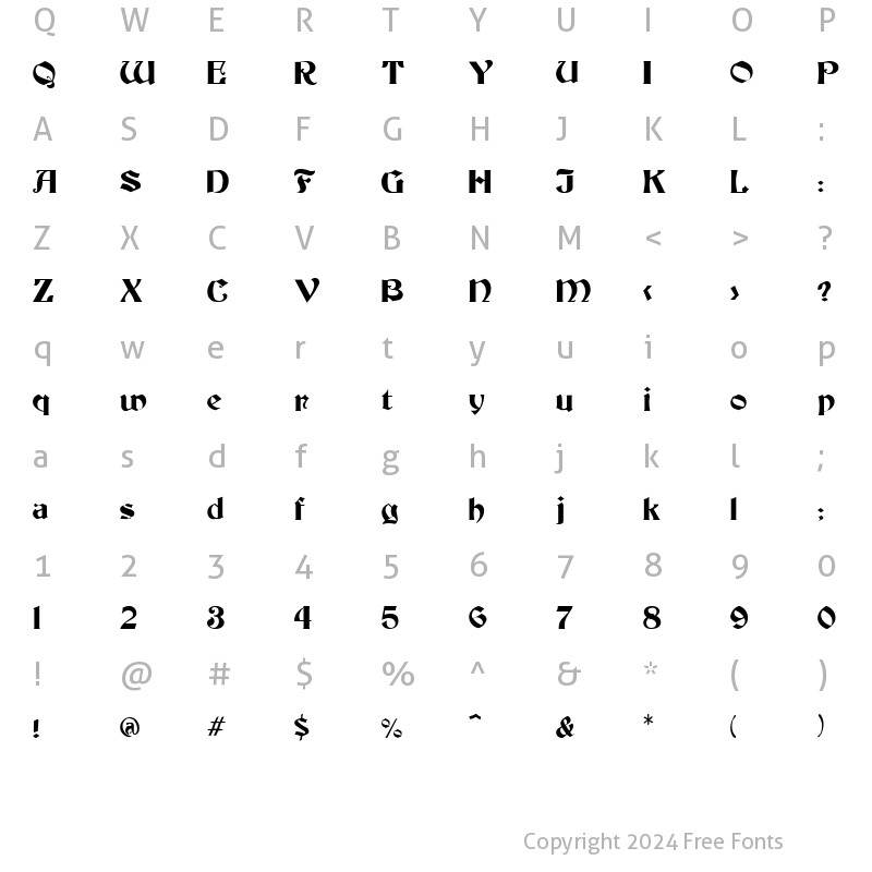 Character Map of FZ JAZZY 19 Medium