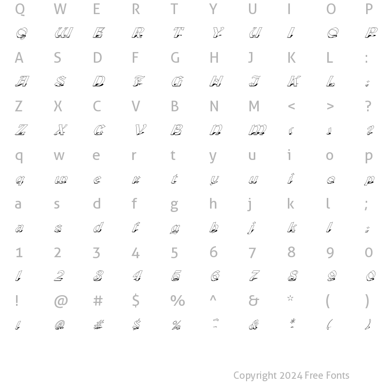 Character Map of FZ JAZZY 19 SHADOW ITALIC Normal