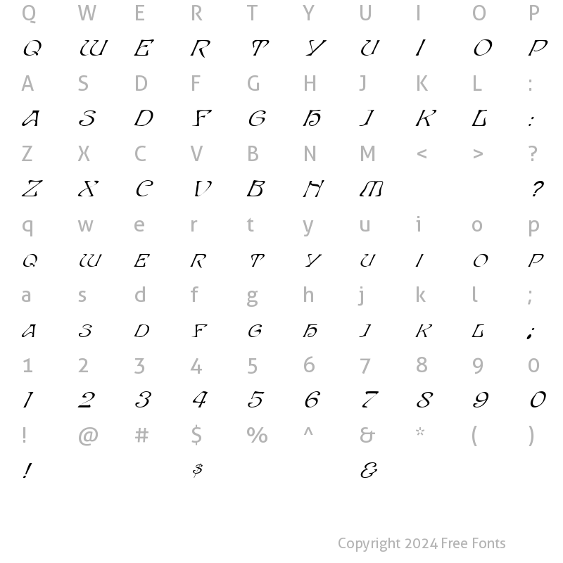 Character Map of FZ JAZZY 20 ITALIC Normal