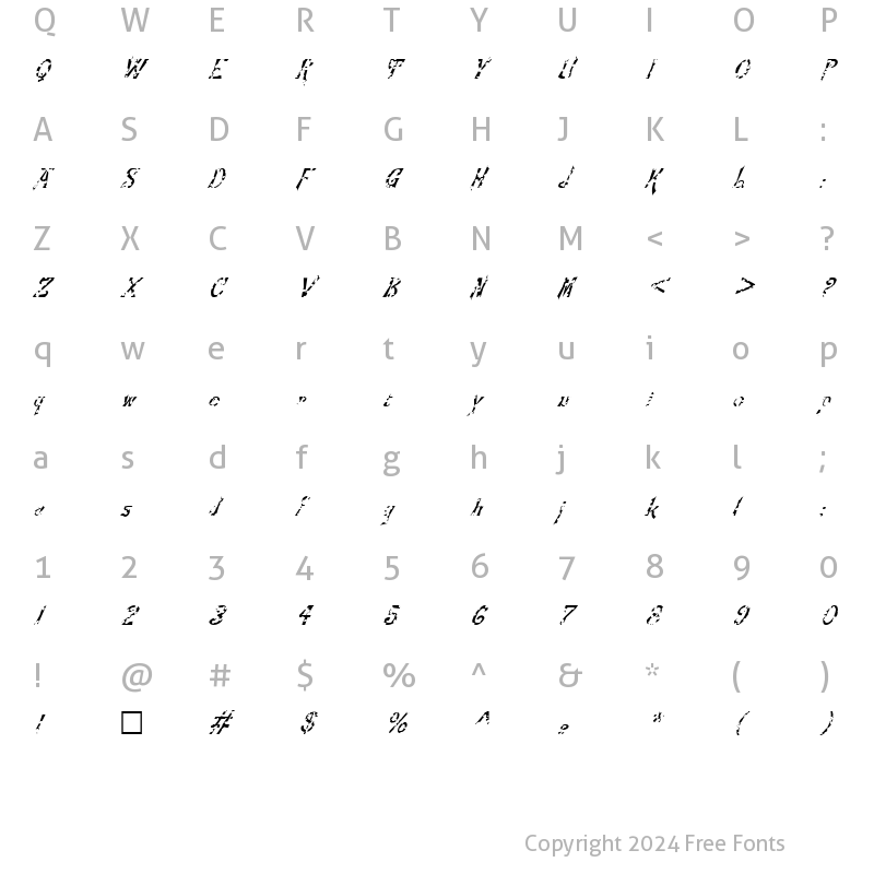 Character Map of FZ JAZZY 21 HOLEY ITALIC Normal