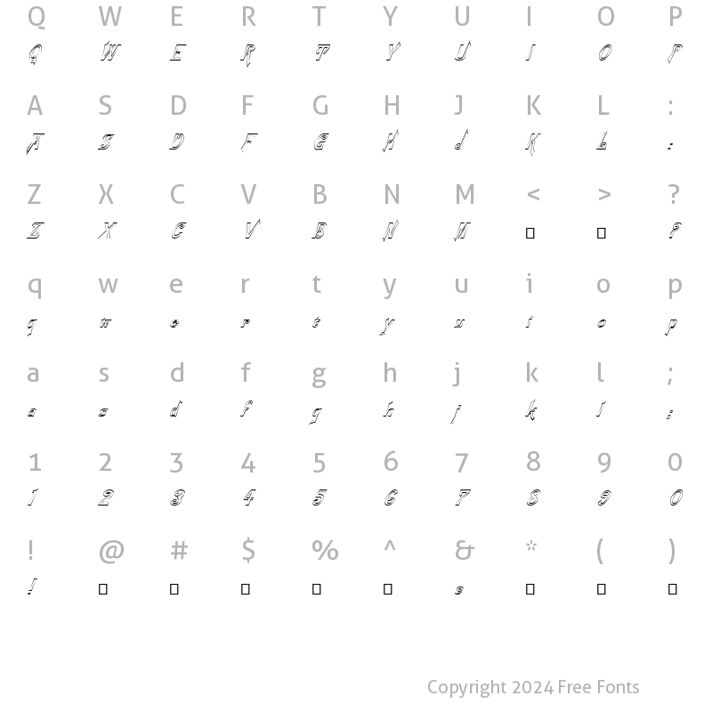 Character Map of FZ JAZZY 21 HOLLOW ITALIC Normal