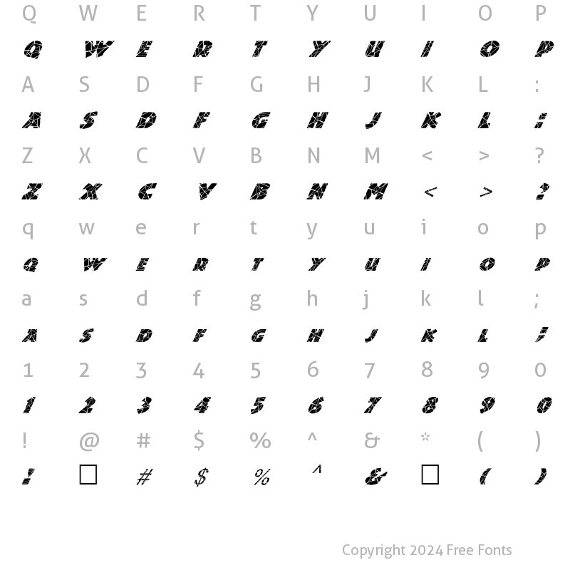 Character Map of FZ JAZZY 24 CRACKED ITALIC Normal