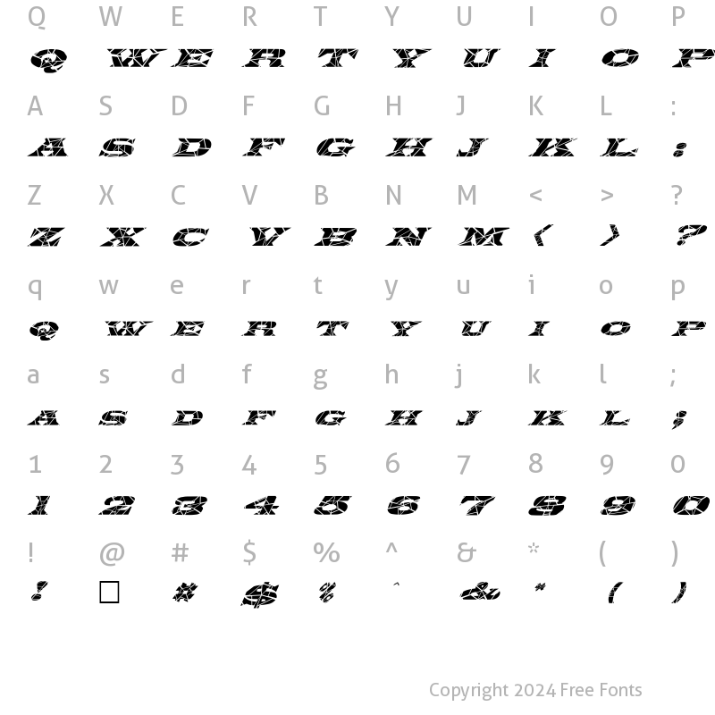 Character Map of FZ JAZZY 26 CRACKED ITALIC Normal