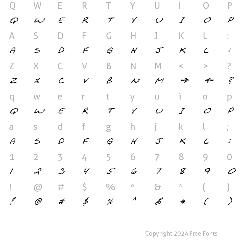 Character Map of FZ JAZZY 29 CRACKED ITALIC Bold