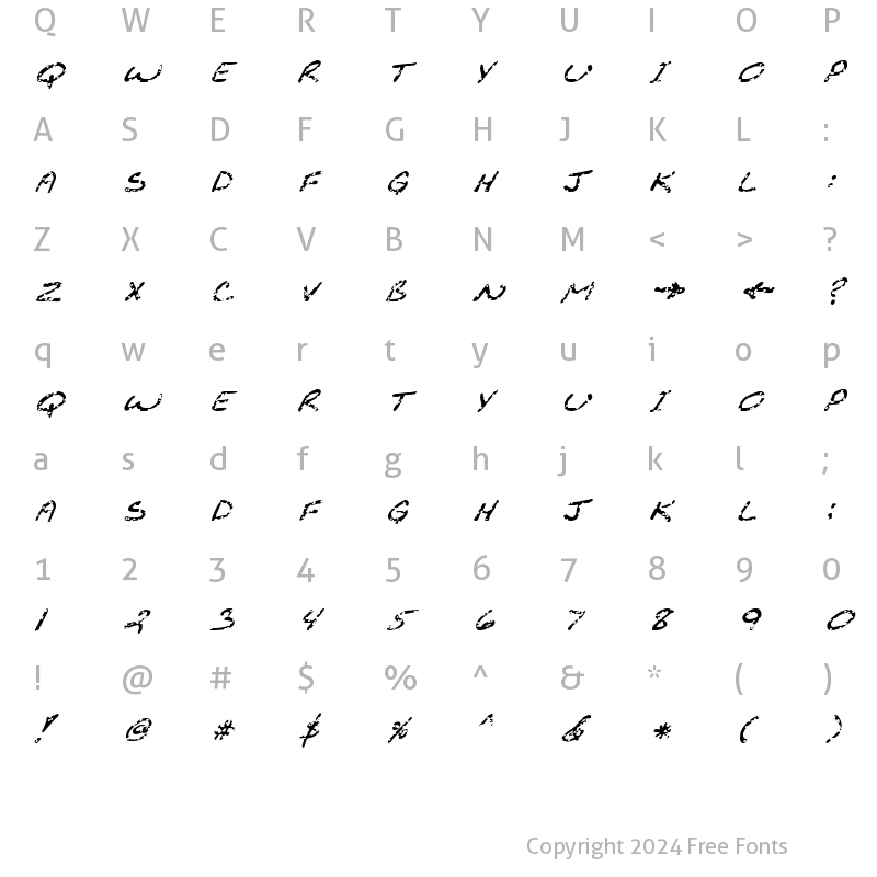 Character Map of FZ JAZZY 29 HOLEY ITALIC Bold