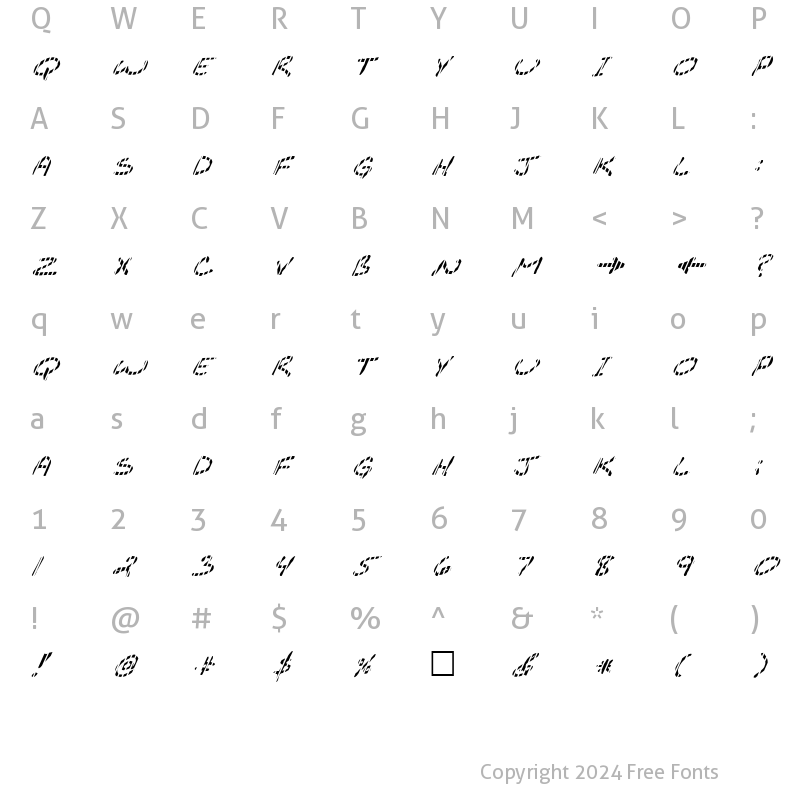 Character Map of FZ JAZZY 29 STRIPED ITALIC Bold