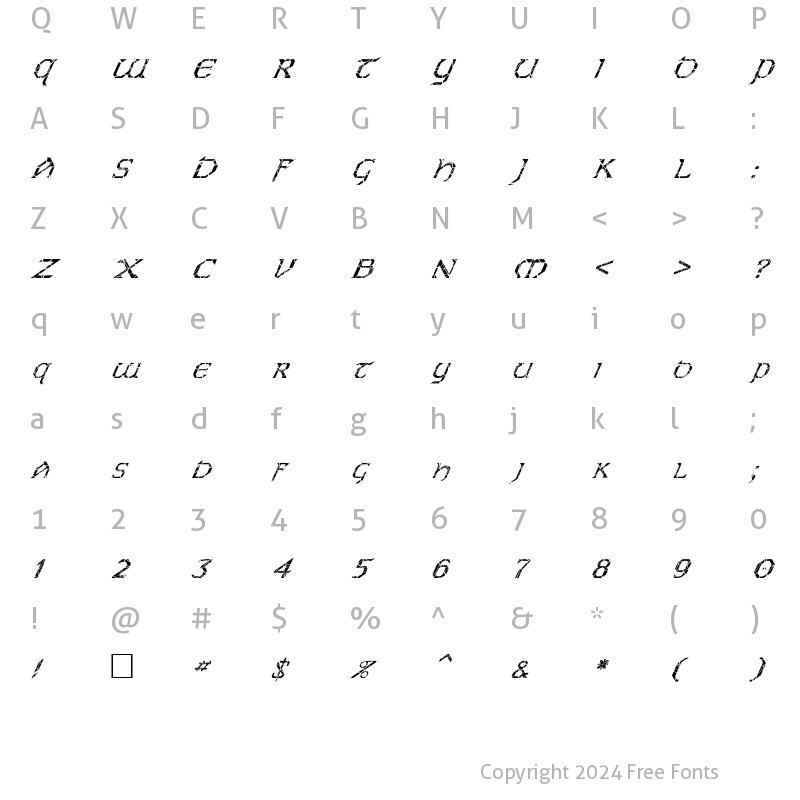 Character Map of FZ JAZZY 31 CRACKED ITALIC Normal