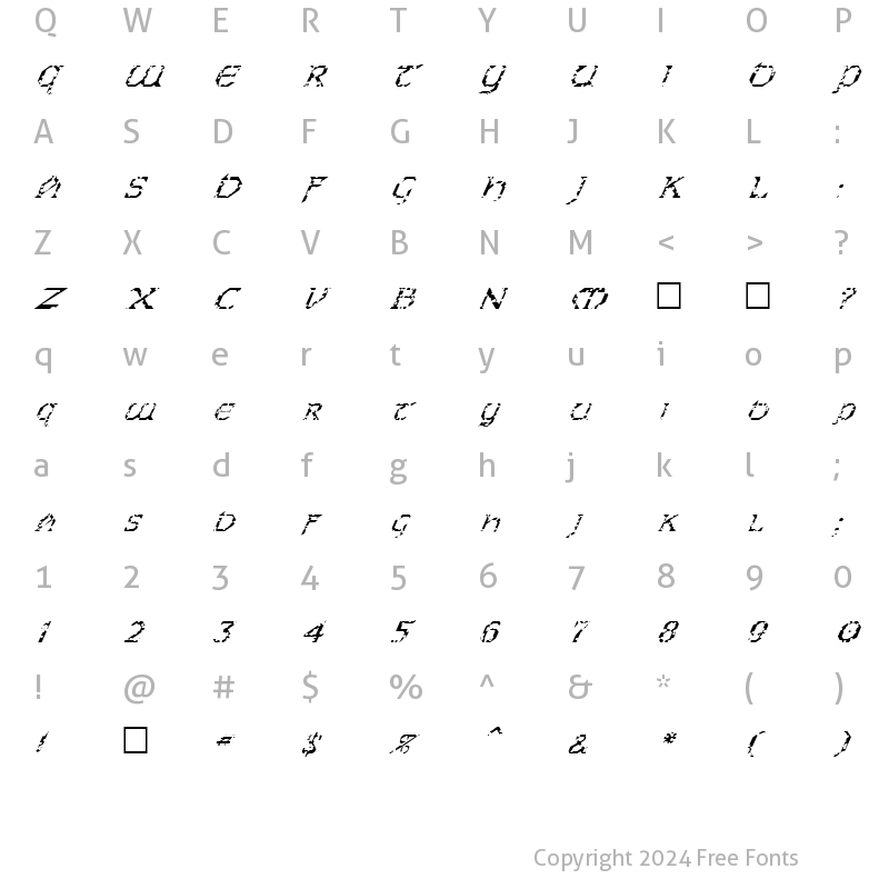 Character Map of FZ JAZZY 31 HOLEY ITALIC Normal