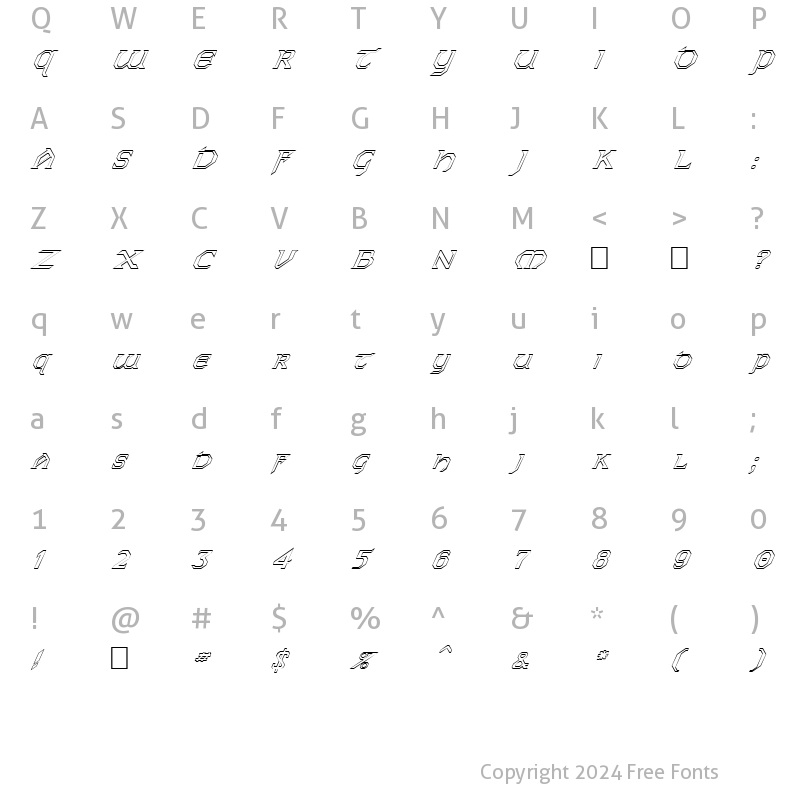 Character Map of FZ JAZZY 31 HOLLOW ITALIC Normal