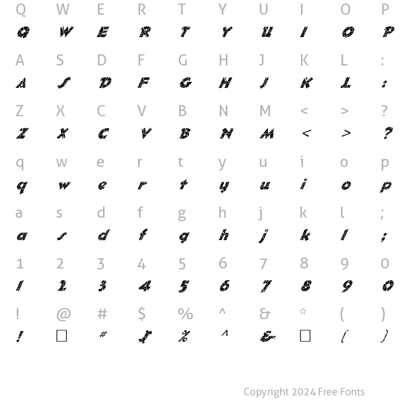 Character Map of FZ JAZZY 32 CRACKED ITALIC Normal