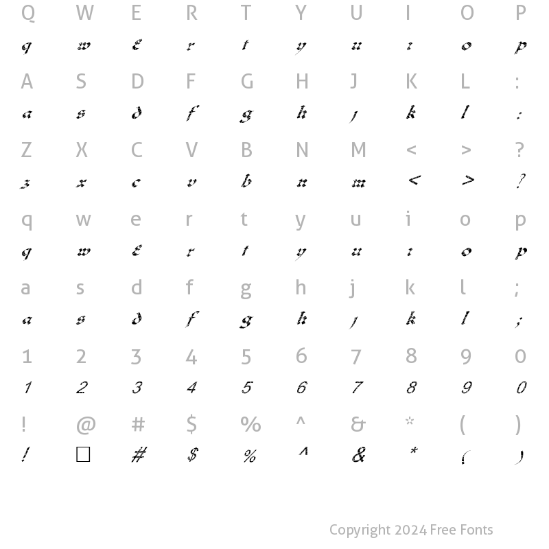 Character Map of FZ JAZZY 33 CRACKED ITALIC Normal