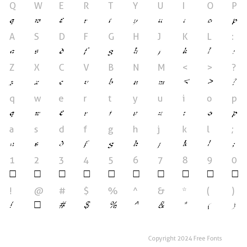 Character Map of FZ JAZZY 33 HOLEY ITALIC Normal