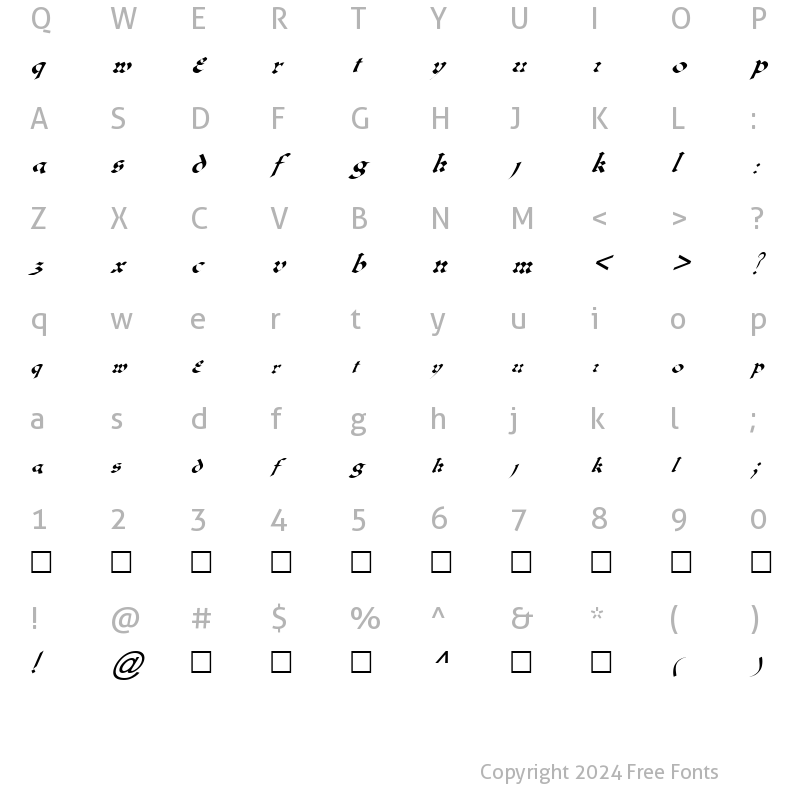 Character Map of FZ JAZZY 33 ITALIC Normal