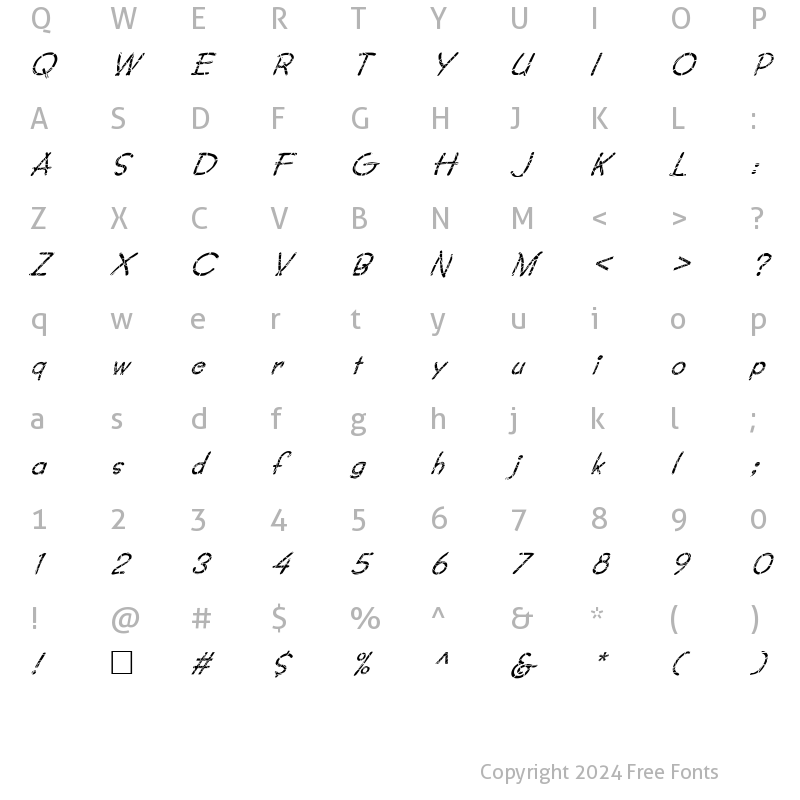 Character Map of FZ JAZZY 34 CRACKED ITALIC Normal