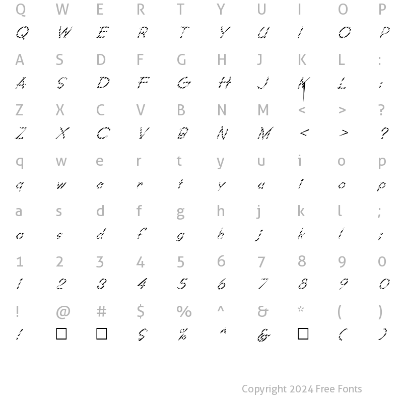 Character Map of FZ JAZZY 34 STRIPED ITALIC Normal