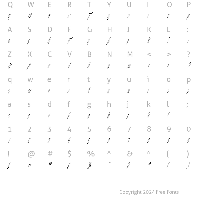 Character Map of FZ JAZZY 35 HOLLOW ITALIC Normal