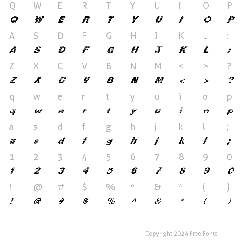 Character Map of FZ JAZZY 36 CRACKED ITALIC Normal